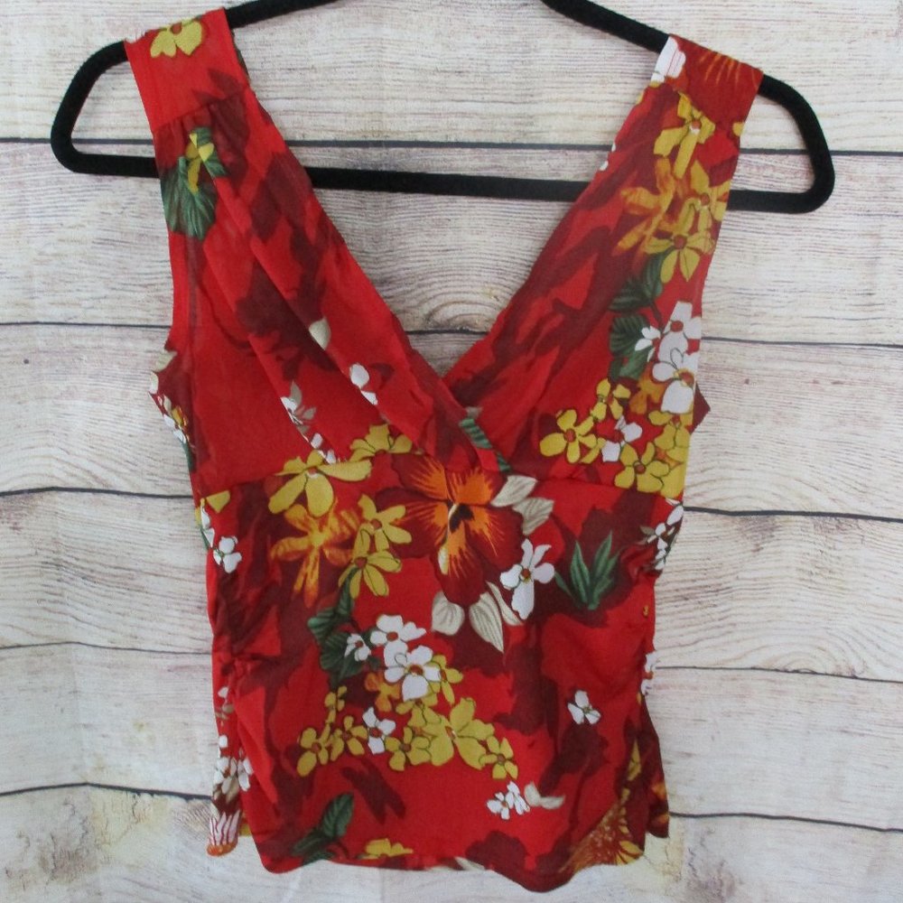 Nine West Red Floral Swimsuit Cover-Up Tank Top